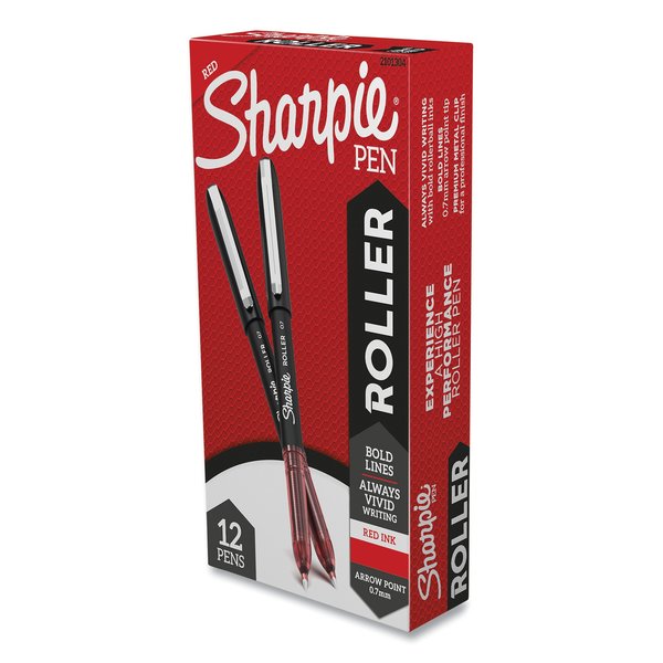 Sharpie Professional Design Roller Ball Pen, Stick, Medium 0.7 mm, Red Ink, Black Barrel, PK12 PK 2101304